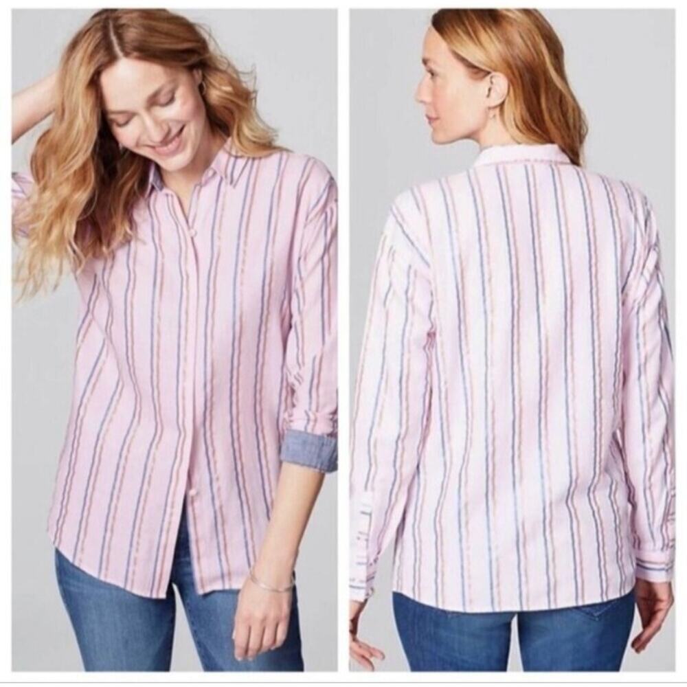 NWT J. Jill Blush Size L Metallic Striped Easy Everyday Shirt Casual Button Down